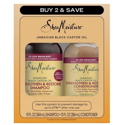 SheaMoisture Shampoo & Conditioner Bundle for Damaged Hair, 100% Pure Jamaican Black Castor Oil 26oz/2pk - Imperfect Box