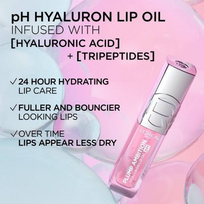 L'Oreal Paris Plump Ambition Hyaluron pH Lip Oil Plumping Lip Gloss Coral 0.16 fl oz - New