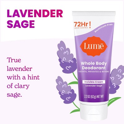 Lume Whole Body Women's Invisible Cream Tube Deodorant Lavender Sage Scent 2.2oz - New