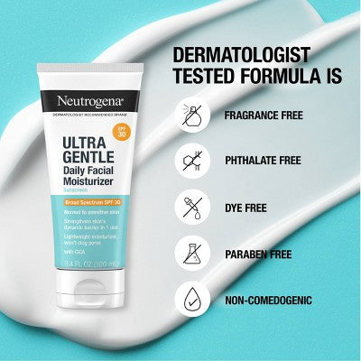Neutrogena Ultra Gentle Daily Face Moisturizer SPF 30 3.4fl oz - New