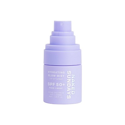 Naked Sundays Hydrating Glow Mini Mist Sunscreen Top Up Spray SPF 50+ 30ml - New