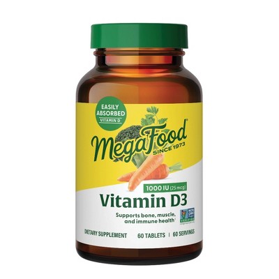 MegaFood Vitamin D3 1000 IU - Vegetarian Vitamin D Tablets With Real Food 60ct - New