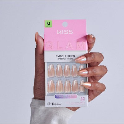 Kiss Glam Embellished Press-On Fake Nails Medium Coffin Dusk Mirage 35ct - Imperfect Box