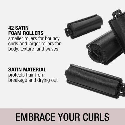 Conair The Curl Collective Heatless Satin Wrapped Foam Rollers Black 42pcs - New