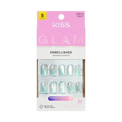 Kiss Glam Embellished Press-On Fake Nails Short Round Celestique 35ct - Imperfect Box