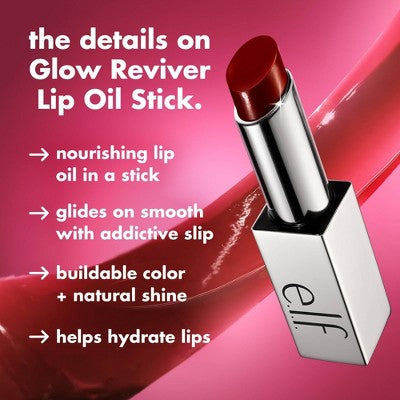 e.l.f. Glow Reviver Lip Oil Stick Cherry on Top 0.11oz - Imperfect Box