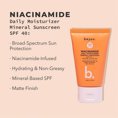 Beyou. Hydrating Niacinamide Daily Moisturizer Mineral Face Sunscreen SPF 40 1.69 fl oz - New