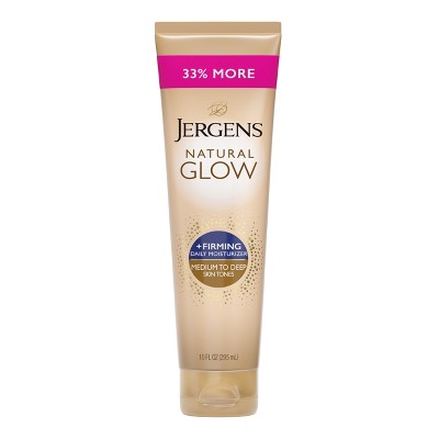 Jergens Natural Glow Skin Firming Daily Moisturizer + Self Tanner Tanning Lotion Medium to Deep 10 fl oz - Imperfect Container