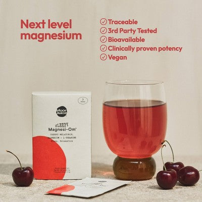 Moon Juice Sleepy Magnesi-Om Magnesium Powder Sleep Supplement Organic Cherry 0.98oz/7ct - Imperfect Box