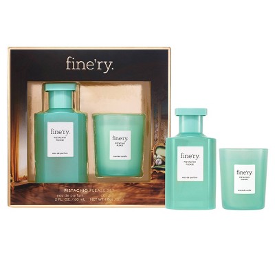 fine'ry. Full Size EDP + Mini Candle Gift Set Pistachio Please 2pc - Imperfect Box
