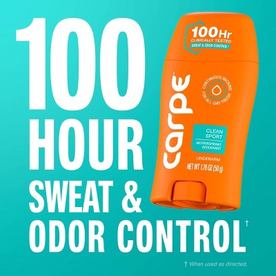 Carpe Men's 100HR Sweat & Odor Control Antiperspirant Deodorant Clean Sport 1.76oz - Imperfect Container