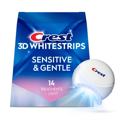 Crest 3DWhitestrips Sensitive + LED Light At-Home Teeth Whitening Kit 14 Treatments - Imperfect Box