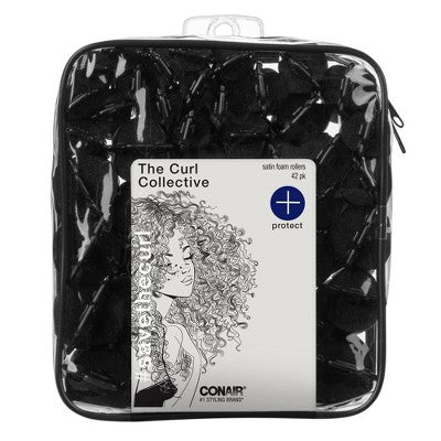 Conair The Curl Collective Heatless Satin Wrapped Foam Rollers Black 42pcs - New