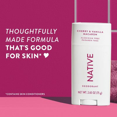 Native Solid Deodorant for Women; Men Cherry; Vanilla Macaron Aluminum-Free 2.65oz - Imperfect Container