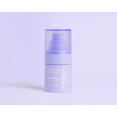 Naked Sundays Hydrating Glow Mini Mist Sunscreen Top Up Spray SPF 50+ 30ml - New