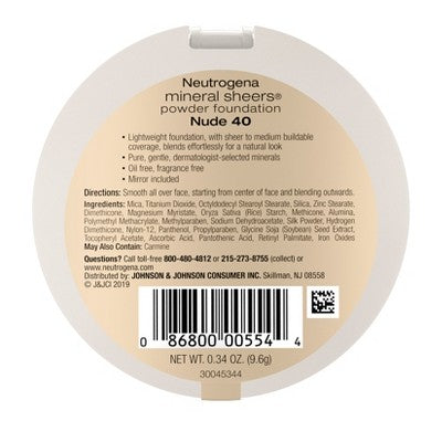 Neutrogena Mineral Sheers Compact Powder Foundation 40 Nude 0.34oz - New