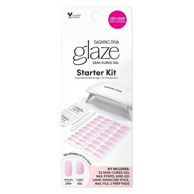 Dashing Diva Glaze Semi-Cured Gel Nail Polish Strips Starter Kit Lovely Pink 32ct - Imperfect Box