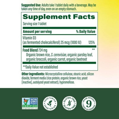 MegaFood Vitamin D3 1000 IU - Vegetarian Vitamin D Tablets With Real Food 60ct - New