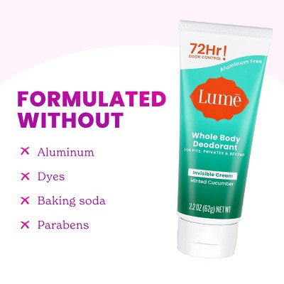 Lume Cream Deodorant Tube Minted Cucumber Aluminum-Free 2.2oz - New