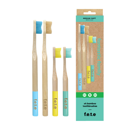 F.E.T.E. 4 Bamboo Toothbrushes Family Pack Multicolor - New