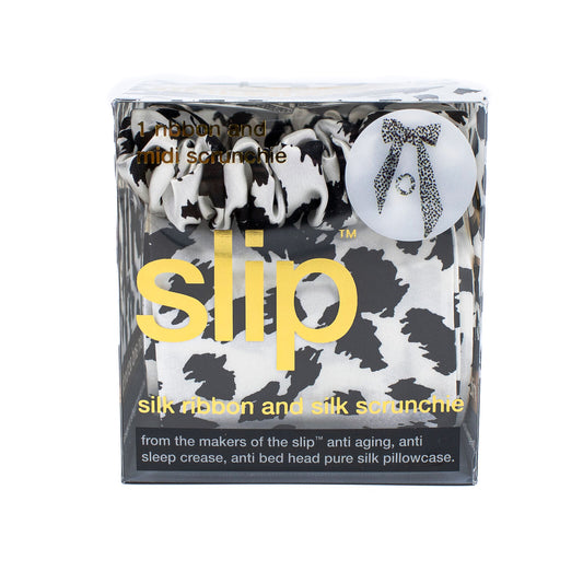 slip Silk Ribbon and Silk Scrunchie BLACK/WHITE LEOPARD - New