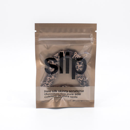 slip Pure Silk Skinny Scrunchie ROSE GOLD LEOPARD - New