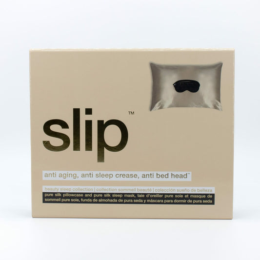 Slip Pure Silk Invisible Zipper CARAMEL Pillowcase & BLACK Sleep Mask - New